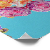 Schattige Rode Vos Dier Turquoise Roos Rozen Poster (Hoek)