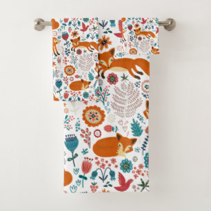 Schattige rode vossen & kleurrijke bloemen bad handdoek