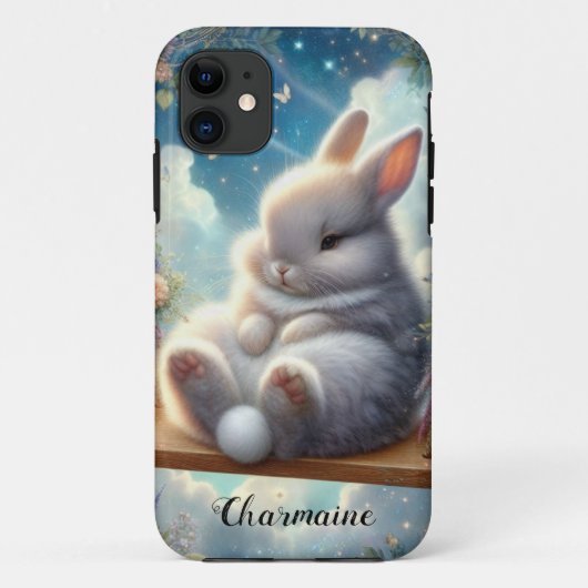 Schattige Roly Poly Bunny met Glitterwolken Case-Mate iPhone Case (Achterkant)