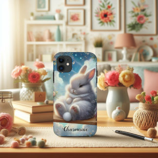 Schattige Roly Poly Bunny met Glitterwolken iPhone 11 Hoesje