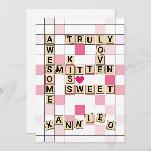 Schattige romantische woordtegelpuzzel Valentijn Feestdagenkaart (Voorkant / Achterkant)