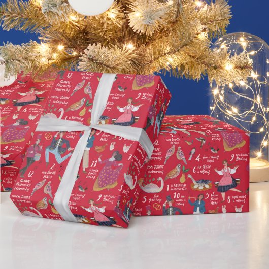 Schattige Rood 12 Dagen van Kerstmis Traditional C Cadeaupapier (Feestdagen)