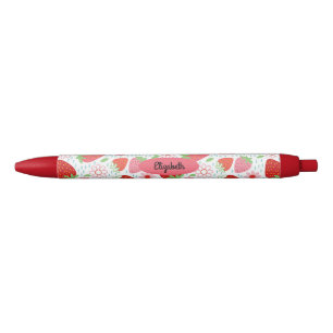 Schattige rood aardbeienpatroon zwarte inkt pen