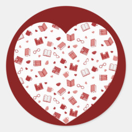 Schattige rood boek en leespatroon op het hart ronde sticker