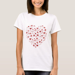 Schattige rood boek en leespatroon op het hart t-shirt