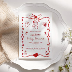 Schattige rood en wit Baby shower voor meisjes of Kaart