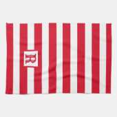 Schattige Rood en Wit Gestreept Ontwerp Enig Initi Theedoek (Horizontaal)