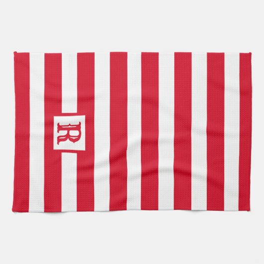 Schattige Rood en Wit Gestreept Ontwerp Enig Initi Theedoek (Horizontaal)