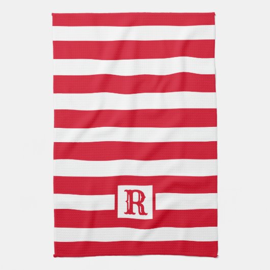 Schattige Rood en Wit Gestreept Ontwerp Enig Initi Theedoek (Verticaal)