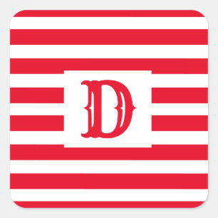 Schattige Rood en Wit Gestreept Ontwerp Enig Initi Vierkante Sticker