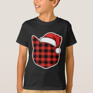 Schattige Rood En Zwarte Buffalo Plaid Kat Kerstmi T-shirt