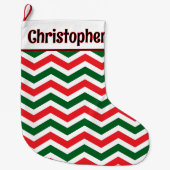 Schattige rood, groen en wit Chevron Custom Berich Grote Kerstsok (Voorkant)