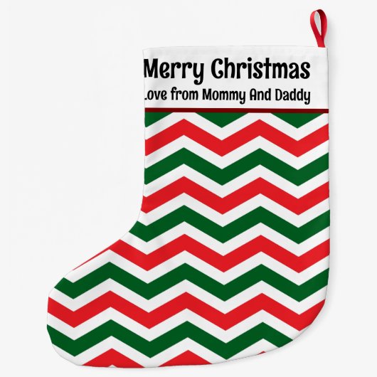 Schattige rood, groen en wit Chevron Custom Berich Grote Kerstsok (Achterkant)