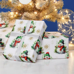 Schattige Rood Groen Kerst Sneeuwman Naadloos Patr Cadeaupapier