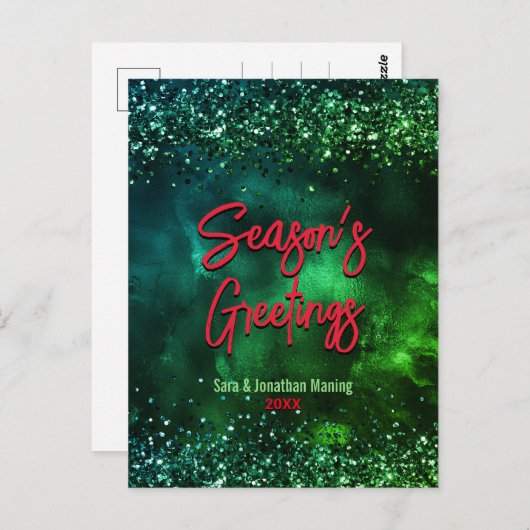 Schattige rood groen marmer kunst kerst nieuwjaar briefkaart (Voorkant / Achterkant)