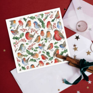 Schattige Rood Groene Kerst Robin Vogel Aquarel Servet