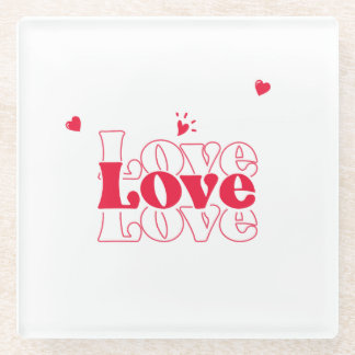 Schattige Rood Hart Liefde Typografie Grafisch Ont Glazen Onderzetter