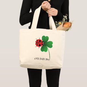 Schattige rood lieveheersbeestje op Lucky leaf Kin Grote Tote Bag
