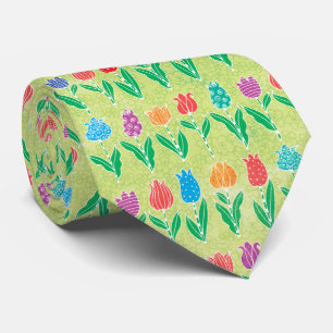 Schattige Rood Paarse Blauw Geel Tulpen Bloemenpat Stropdas