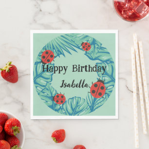 Schattige rood Polka dot Ladybug Oerwoud Leaves Bi Servet