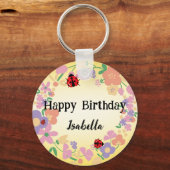 Schattige rood Polka dot Ladybug Spring Flower Ver Sleutelhanger (Voorkant)