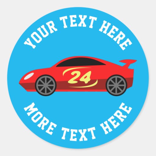 Schattige rood racecar kind auto racing ontwerp op ronde sticker (Voorkant)