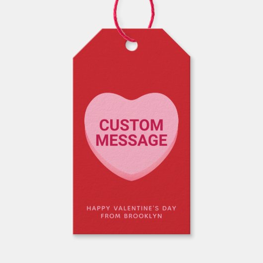 Schattige rood roze aangepaste bericht conversatie cadeaulabel (Voorkant)