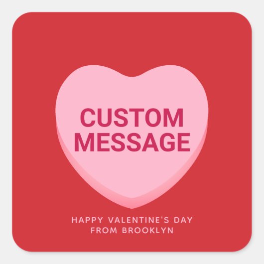 Schattige rood roze aangepaste bericht conversatie vierkante sticker (Voorkant)