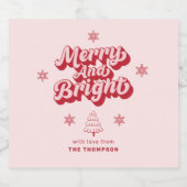 Schattige Rood Roze Vrolijk Heldere Kerst Sparkling Wijnetiket (Enkel label)