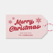 Schattige rood roze vrolijk kerstfeest cadeaulabel (Voorkant (Horizontaal))