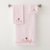 Schattige rood script naam hart roze handdoek (Insitu)