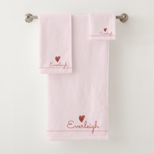 Schattige rood script naam hart roze handdoek (Insitu)