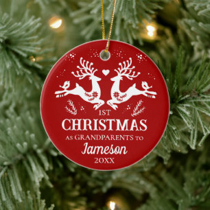 Schattige Rood Wit Eerste Kerst Grootouders Herten Keramisch Ornament