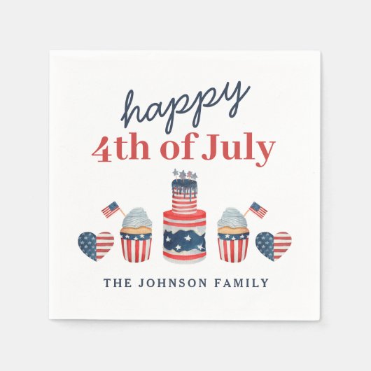 Schattige rood wit en blauw 4th van juli feest servet (Voorkant)