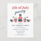 Schattige rood wit en blauw 4th van juli feest uitnodiging briefkaart (Voorkant)