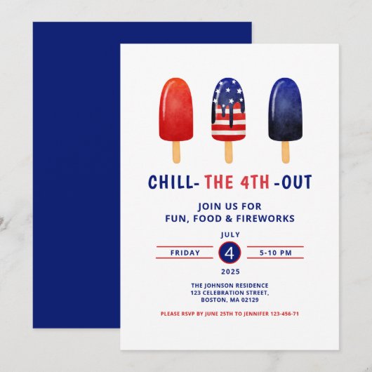 Schattige rood wit en blauw ijslolly 4 juli kaart (Voorkant / Achterkant)