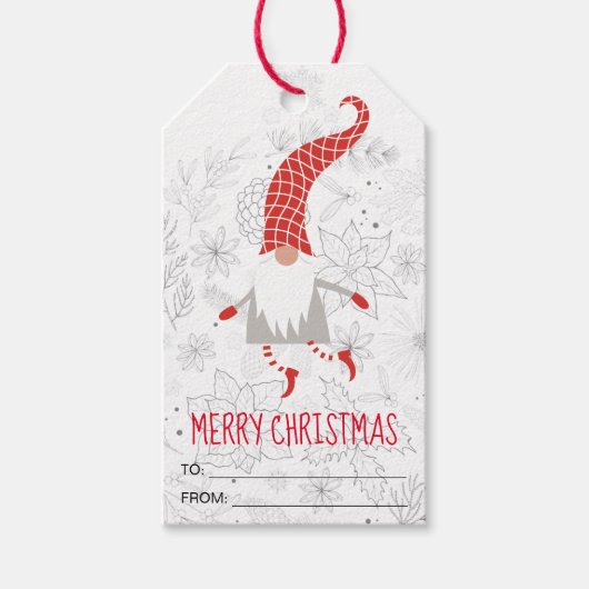 Schattige Rood Wit Vrolijk Kerstmis Gnome Cadeaulabel (Voorkant)