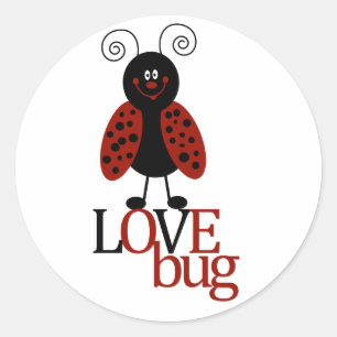 Schattige Rood & Zwart lieveheersbeestje "LOVE BUG Ronde Sticker