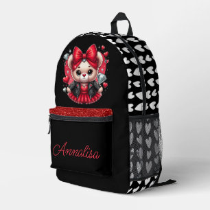 Schattige rood & zwart Teddy Bear Moto Jacket Hart Bedrukte Rugzak