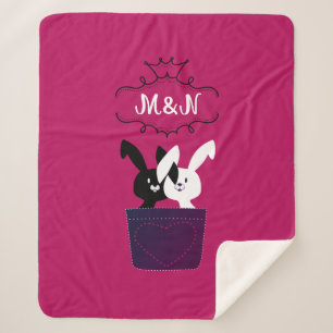 Schattige Rood Zwart Wit Kawaii Bunny Friend Monog Sherpa Deken
