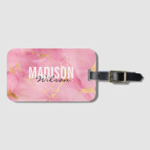 Schattige roos blush roze faux glitter marmer mono bagagelabel (Voorkant (horizontaal))