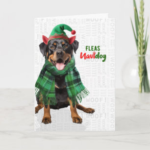 Schattige Rottweiler Hond Grappige Vlooien Navidog Feestdagen Kaart