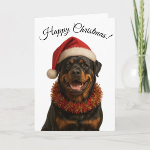 Schattige Rottweiler met een Kerstman hoed Kerstka Feestdagen Kaart
