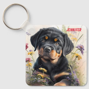 Schattige Rottweiler Puppy Dog Sleutelhanger