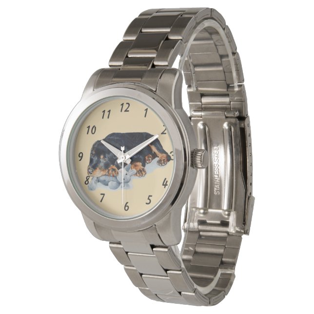 schattige rottweiler-puppy horloge (Gekanteld)