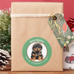 Schattige Rottweiler Puppy in Winter Pet Kerst Ronde Sticker