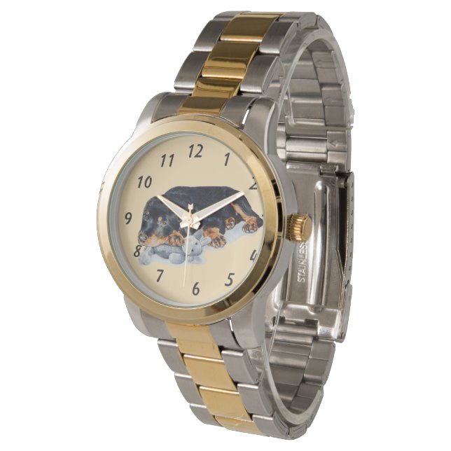 schattige rottweiler-puppy-watch horloge (Gekanteld)
