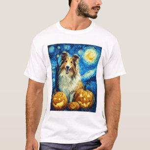 Schattige Rough Collie Hond Halloween Jack O Lante T-shirt
