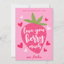 Schattige Roze Aardbei Liefde Bes Harten Valentijn