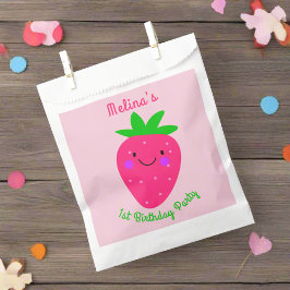 Schattige roze aardbei meisje 1e verjaardagsfeestj bedankzakje